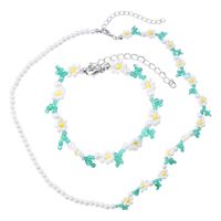 2022 New Summer Handmade Beaded Weave Flowers Leaf Pearl Necklace Bracelet Set Wholesale sku image 3