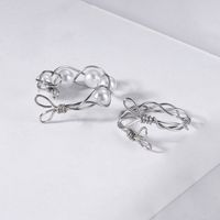 New Vintage Hand-woven Alloy Silver Plated  Pearl Twisted Irregular Ring main image 5