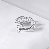 New Vintage Hand-woven Alloy Silver Plated  Pearl Twisted Irregular Ring main image 2