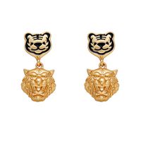Fashion Alloy Dripping Oil Retro Two Tiger Earrings sku image 1