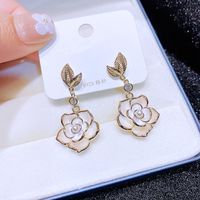 Fashion Creative Camellia Flower Shaped Pendant Copper Earrings Wholesale main image 6