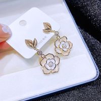 Fashion Creative Camellia Flower Shaped Pendant Copper Earrings Wholesale main image 5