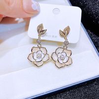 Fashion Creative Camellia Flower Shaped Pendant Copper Earrings Wholesale main image 3