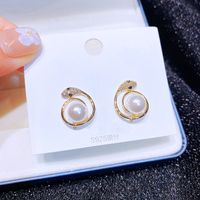 Fashion Creative Zircon Micro-inlaid Snake Surround Pearl Earrings main image 1