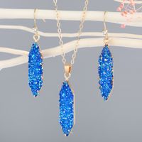 Blau Sapphire Halskette Diamant Harz Wasser Tropfen Ohrringe Halskette Set Ornament main image 6