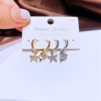Cute Starfish Dolphin Small Ear Clip Gold Plated Zircon-embedded Earrings main image 5
