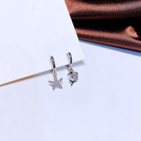 Cute Starfish Dolphin Small Ear Clip Gold Plated Zircon-embedded Earrings sku image 2