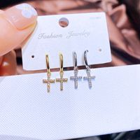 Fashion Zircon Micro Inlaid Cross Shape Ear Clip Small Copper Ear Ring Wholesale main image 1