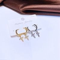 Fashion Zircon Micro Inlaid Cross Shape Ear Clip Small Copper Ear Ring Wholesale main image 2