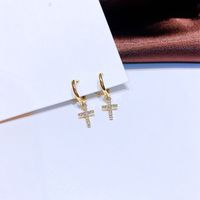 Fashion Zircon Micro Inlaid Cross Shape Ear Clip Small Copper Ear Ring Wholesale sku image 1