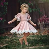 Kleines Mädchen Beiläufige Spitze Feste Farbe Multi-farbe Kurzarm Nette Kleid main image 1