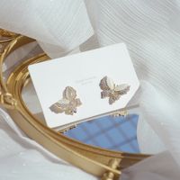 Fashion Delicate Full Diamond Opal Inlaid Butterfly Pattern Studs Earrings main image 3