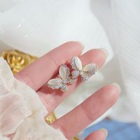 Fashion Delicate Full Diamond Opal Inlaid Butterfly Pattern Studs Earrings main image 6