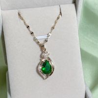 Fashion Full Diamond Rose Micro-inlaid Green Rhinestone Titanium Steel Necklace main image 2