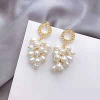 Fashion Retro White Pearl Tassel Wheat Pattern Alloy Earrings main image 1