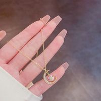Fashion Moon Shaped Crystal Pendant Women's Titanium Steel Necklace main image 5