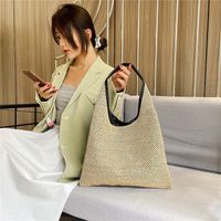 Leichte Gewebt Strand Tasche Mode Hand-durchführung Casual Große Kapazität Schulter Stroh Tasche main image 5