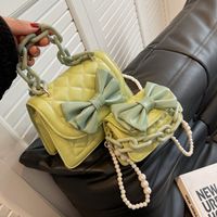 Acrylic Thick Chain Small Bag Summer Candy Color Rhombus Pearl Tote Shoulder Messenger Bag main image 5