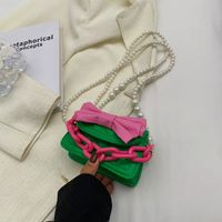 Acrylic Thick Chain Small Bag Summer Candy Color Rhombus Pearl Tote Shoulder Messenger Bag sku image 3