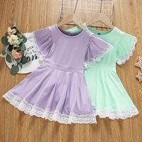 Kleines Mädchen Beiläufige Spitze Feste Farbe Multi-farbe Kurzarm Nette Kleid sku image 6