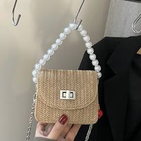 Mini Lipstick Pack Summer New Straw Pearl Hand Women's Casual Candy Color Chain Messenger Bag main image 5