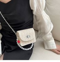 Mini Lipstick Pack Summer New Straw Pearl Hand Women's Casual Candy Color Chain Messenger Bag sku image 1