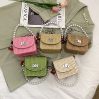 Mini Lipstick Pack Summer New Straw Pearl Hand Women's Casual Candy Color Chain Messenger Bag main image 6