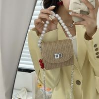 Mini Lipstick Pack Summer New Straw Pearl Hand Women's Casual Candy Color Chain Messenger Bag sku image 4