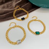 Fashion Green Square Zircon Grandeur Emerald Cuban Chain Thick Straps Bracelet main image 2