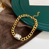 Fashion Green Square Zircon Grandeur Emerald Cuban Chain Thick Straps Bracelet main image 6