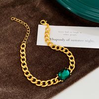 Fashion Green Square Zircon Grandeur Emerald Cuban Chain Thick Straps Bracelet main image 3
