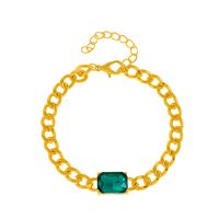 Fashion Green Square Zircon Grandeur Emerald Cuban Chain Thick Straps Bracelet sku image 1