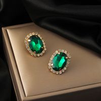 Fashion New Green Crystal Flowers Female Zircon-embedded Alloy Earrings main image 4