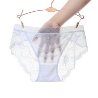 Plus Size Sexy Mesh Women's Mid-waist Panties Lace Purified Cotton Crotch sku image 4