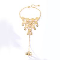 Fashion Retro Ethnic Jewelry Copper Plating 18k Gold Coin Bracelet Ring Integrated Chain main image 2