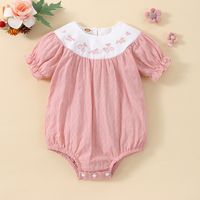 2022 Summer Children's Clothing Pink Embroidered Baby Triangle Jumpsuit Romper sku image 1