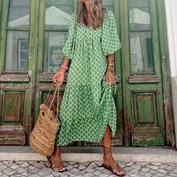 Casual Commute V Neck Printing Half Sleeve Printing Maxi Long Dress main image 1