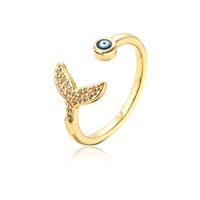 Fashion Copper Plating 18k Gold Zircon Dripping Devil's Eye Geometric Open Ring Female New sku image 2