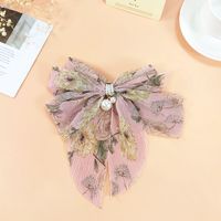 Fashion Bow Barrettes Fabric Vintage Pearl Printed Flower Pendant Clip sku image 3