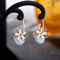 Korea Pearl Earrings 925 Silver Needle Flower Opal Earrings Zircon Earrings Wholesale Nihaojewelry sku image 4