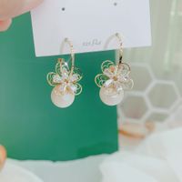 Korea Pearl Earrings 925 Silver Needle Flower Opal Earrings Zircon Earrings Wholesale Nihaojewelry sku image 2