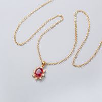 Fashion Red Oval Sunflower Gem Zircon Pendant Women's Copper Necklace main image 3