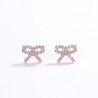 Fashion Ornament Copper Electroplated 18k Gold Inlaid Zircon Bow Earrings main image 3