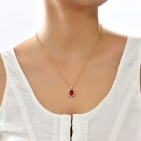 Fashion Red Oval Sunflower Gem Zircon Pendant Women's Copper Necklace sku image 1