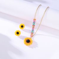 201 Stainless Steel 18K Gold Plated Fashion Plating Sunflower Earrings Necklace main image 3