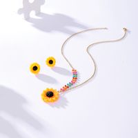 201 Stainless Steel 18K Gold Plated Fashion Plating Sunflower Earrings Necklace main image 4