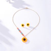 201 Stainless Steel 18K Gold Plated Fashion Plating Sunflower Earrings Necklace main image 1
