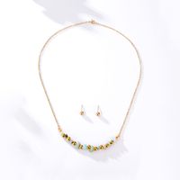 Fashion Bohemian Stainless Steel Plating 18k Gold Stud Earrings Natural Stone Necklace Set main image 2