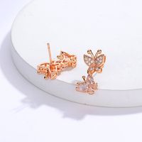 Fashion Shining Ornament Copper Electroplated 18k Gold Inlaid Zircon Butterfly Earrings main image 3