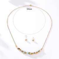 Fashion Bohemian Stainless Steel Plating 18k Gold Stud Earrings Natural Stone Necklace Set sku image 1